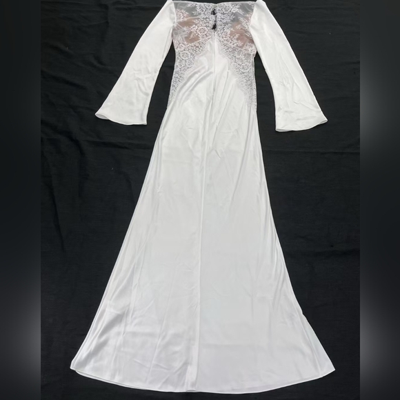 Sold Self-Portrait White Satin Long Sleeves Maxi Dress - Picture 5 of 9